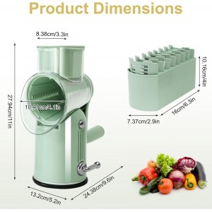 5 in 1 Cheese Grater with Rotary Hand Crank - Vegetable Chopper with Replaceable Stainless Blades, Strong Suction Base, Handle, Blade Storage Box, Easy-Clean Multipurpose Kitchen Slicer (Green)