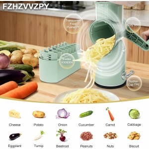 5 in 1 Cheese Grater with Rotary Hand Crank - Vegetable Chopper with Replaceable Stainless Blades, Strong Suction Base, Handle, Blade Storage Box, Easy-Clean Multipurpose Kitchen Slicer (Green)