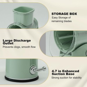 5 in 1 Cheese Grater with Rotary Hand Crank - Vegetable Chopper with Replaceable Stainless Blades, Strong Suction Base, Handle, Blade Storage Box, Easy-Clean Multipurpose Kitchen Slicer (Green)