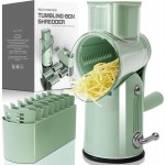 5 in 1 Cheese Grater with Rotary Hand Crank - Vegetable Chopper with Replaceable Stainless Blades, Strong Suction Base, Handle, Blade Storage Box, Easy-Clean Multipurpose Kitchen Slicer (Green)