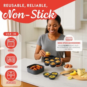Gourmia Air Fryer Accessories Set - 3 Piece Silicone, Liner, Egg Bite Cooker, 7-Hole Cupcake Mold, BPA-Free, Nonstick, Heat Resistant 445°F, Dishwasher Safe, Food Grade