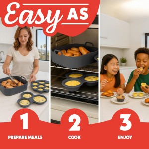 Gourmia Air Fryer Accessories Set - 3 Piece Silicone, Liner, Egg Bite Cooker, 7-Hole Cupcake Mold, BPA-Free, Nonstick, Heat Resistant 445°F, Dishwasher Safe, Food Grade