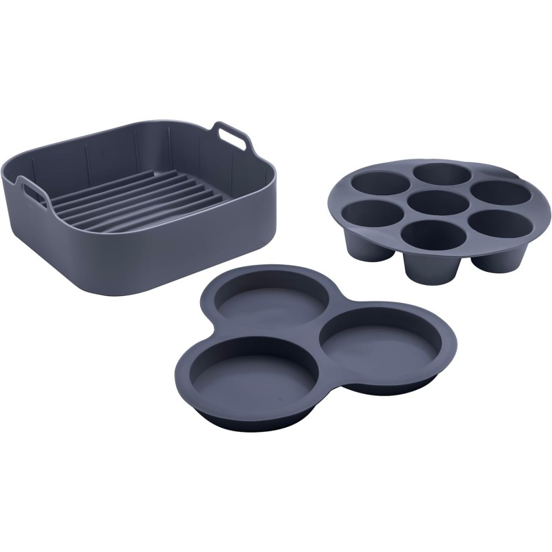 Gourmia Air Fryer Accessories Set - 3 Piece Silicone, Liner, Egg Bite Cooker, 7-Hole Cupcake Mold, BPA-Free, Nonstick, Heat Resistant 445°F, Dishwasher Safe, Food Grade