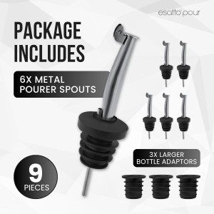 Esatto Stainless Steel Liquor Bottle Pour Spouts with Flip Lids - Universal Fit Alcohol Bottle Pourers - Anti-Drip Design, Speed Pour for Bartending, Whiskey, Oils - Rust-Free, Easy Clean (6 Pack)