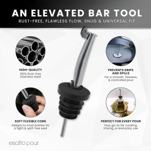 Esatto Stainless Steel Liquor Bottle Pour Spouts with Flip Lids - Universal Fit Alcohol Bottle Pourers - Anti-Drip Design, Speed Pour for Bartending, Whiskey, Oils - Rust-Free, Easy Clean (6 Pack)