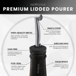 Esatto Stainless Steel Liquor Bottle Pour Spouts with Flip Lids - Universal Fit Alcohol Bottle Pourers - Anti-Drip Design, Speed Pour for Bartending, Whiskey, Oils - Rust-Free, Easy Clean (6 Pack)