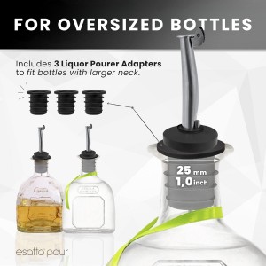 Esatto Stainless Steel Liquor Bottle Pour Spouts with Flip Lids - Universal Fit Alcohol Bottle Pourers - Anti-Drip Design, Speed Pour for Bartending, Whiskey, Oils - Rust-Free, Easy Clean (6 Pack)