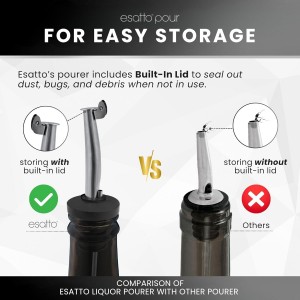 Esatto Stainless Steel Liquor Bottle Pour Spouts with Flip Lids - Universal Fit Alcohol Bottle Pourers - Anti-Drip Design, Speed Pour for Bartending, Whiskey, Oils - Rust-Free, Easy Clean (6 Pack)