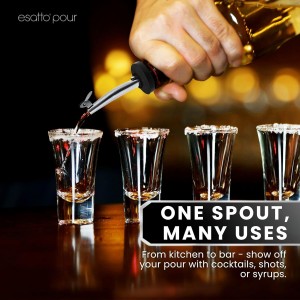 Esatto Stainless Steel Liquor Bottle Pour Spouts with Flip Lids - Universal Fit Alcohol Bottle Pourers - Anti-Drip Design, Speed Pour for Bartending, Whiskey, Oils - Rust-Free, Easy Clean (6 Pack)