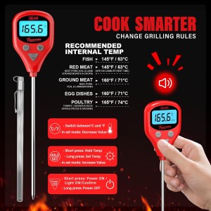 Rechargeable Digital Meat Thermometer with 3.3ft External Probe, Warning Alert, Instant Read Food Thermometer for Cooking Baking Water BBQ Oil Fry, Waterproof IP67, Hold Function, Oven Safe