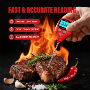 Rechargeable Digital Meat Thermometer with 3.3ft External Probe, Warning Alert, Instant Read Food Thermometer for Cooking Baking Water BBQ Oil Fry, Waterproof IP67, Hold Function, Oven Safe