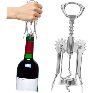 Manual Wing Wine Corkscrew with Wide Handle Quick Spiral Opener for Opening Silver Multifunctional Corkscrew for Home and Party Use Wine Lovers