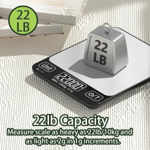 Food Scale Digital, 10kg/22lb Kitchen Scales Weight for Baking, Cooking, Keto and Meal Prep with 7 Units, Balance Alimentaire 1g Accuracy LCD Display, Grams Oz, Silver (Battery Included)