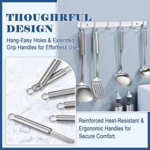 BEWOS Cooking Utensils Set 15 Piece - Stainless Steel Kitchen Utensils Set, Kitchen Tools Set with Spatula and Holder, Non-Toxic, Dishwasher Safe & Heat Resistant