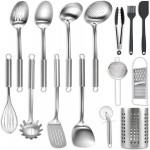 BEWOS Cooking Utensils Set 15 Piece - Stainless Steel Kitchen Utensils Set, Kitchen Tools Set with Spatula and Holder, Non-Toxic, Dishwasher Safe & Heat Resistant