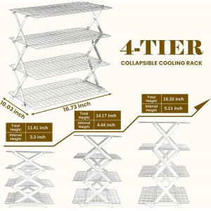 BEWOS 4 Tier Collapsible Cooling Rack - Adjustable Stainless Steel Baking Rack with Leak-Proof Mesh, X-Shaped Structure Cooling Rack for Cooking and Baking, Dishwasher Safe