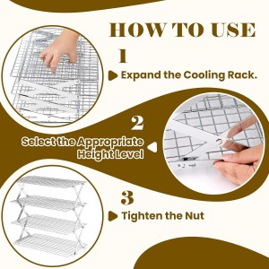 BEWOS 4 Tier Collapsible Cooling Rack - Adjustable Stainless Steel Baking Rack with Leak-Proof Mesh, X-Shaped Structure Cooling Rack for Cooking and Baking, Dishwasher Safe