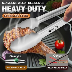 Stainless Steel Cooking Tongs Set of 3 - Heavy Duty 12/9/7 Inch Locking Tongs, Heat Resistant to 600 Degrees, Food Grade Kitchen Metal Tong for Food, Salad, & BBQ - Dishwasher Safe