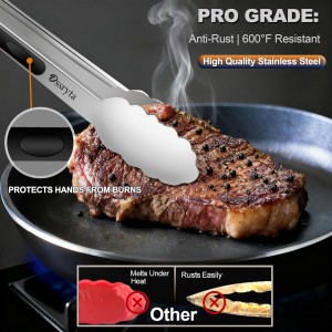 Stainless Steel Cooking Tongs Set of 3 - Heavy Duty 12/9/7 Inch Locking Tongs, Heat Resistant to 600 Degrees, Food Grade Kitchen Metal Tong for Food, Salad, & BBQ - Dishwasher Safe