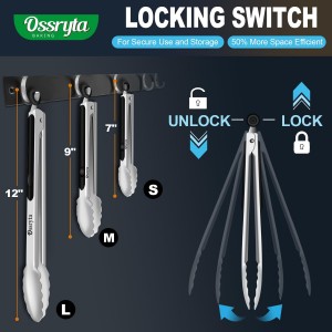 Stainless Steel Cooking Tongs Set of 3 - Heavy Duty 12/9/7 Inch Locking Tongs, Heat Resistant to 600 Degrees, Food Grade Kitchen Metal Tong for Food, Salad, & BBQ - Dishwasher Safe