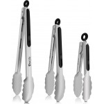 Stainless Steel Cooking Tongs Set of 3 - Heavy Duty 12/9/7 Inch Locking Tongs, Heat Resistant to 600 Degrees, Food Grade Kitchen Metal Tong for Food, Salad, & BBQ - Dishwasher Safe
