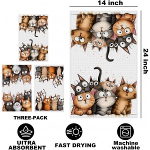 3 Pcs Cute Cat Kitchen Towels, Cats Soft Absorbent Hand Tea Towel, Microfiber Dish Cloths for Drying Dishes, Waffle Dish Towels for Kitchen Home Bathroom Decor, Cat Lover Gifts for Women Mom