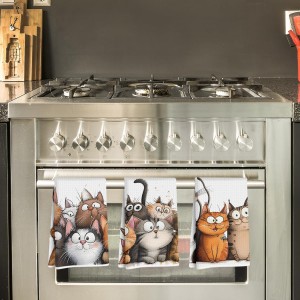 3 Pcs Cute Cat Kitchen Towels, Cats Soft Absorbent Hand Tea Towel, Microfiber Dish Cloths for Drying Dishes, Waffle Dish Towels for Kitchen Home Bathroom Decor, Cat Lover Gifts for Women Mom