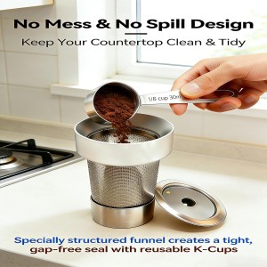 Reusable K Cup Refill Kit: Metal Coffee Scoop & Aluminum Coffee Filler, Designed for Filling Coffee into K 1.0/2.0 Metal and Plastic Reusable K-Cups Capsules (Silver Black) (Silver)