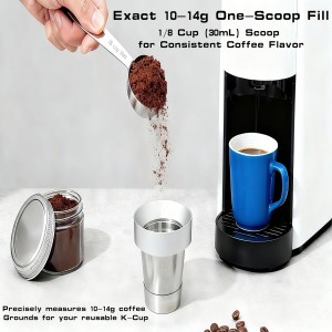 Reusable K Cup Refill Kit: Metal Coffee Scoop & Aluminum Coffee Filler, Designed for Filling Coffee into K 1.0/2.0 Metal and Plastic Reusable K-Cups Capsules (Silver Black) (Silver)