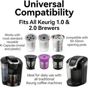 Reusable K Cup Refill Kit: Metal Coffee Scoop & Aluminum Coffee Filler, Designed for Filling Coffee into K 1.0/2.0 Metal and Plastic Reusable K-Cups Capsules (Silver Black) (Silver)