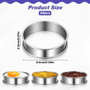SHENLIU 24 Pieces Stainless Steel English Muffin Rings, 3 Inch Double Rolled Tart Ring Metal Round Nonstick Crumpet Rings Muffin Tart Molds for Food Making Home Baking