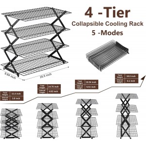 Pleafind 4 Tier Collapsible Cooling Rack - 3 Setting Design, Adjustable ＆ Stackable Baking Rack, 5 Modes Cooling Racks for Cooking and Baking, Roasting ＆ Grilling Gifts for Picnic Party