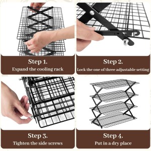 Pleafind 4 Tier Collapsible Cooling Rack - 3 Setting Design, Adjustable ＆ Stackable Baking Rack, 5 Modes Cooling Racks for Cooking and Baking, Roasting ＆ Grilling Gifts for Picnic Party