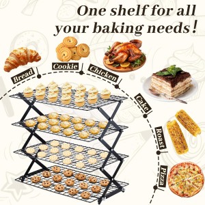 Pleafind 4 Tier Collapsible Cooling Rack - 3 Setting Design, Adjustable ＆ Stackable Baking Rack, 5 Modes Cooling Racks for Cooking and Baking, Roasting ＆ Grilling Gifts for Picnic Party