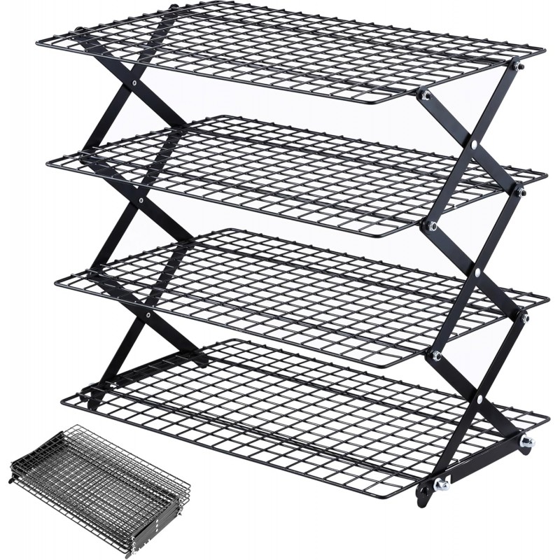Pleafind 4 Tier Collapsible Cooling Rack - 3 Setting Design, Adjustable ＆ Stackable Baking Rack, 5 Modes Cooling Racks for Cooking and Baking, Roasting ＆ Grilling Gifts for Picnic Party