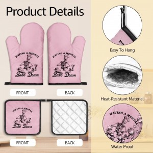 Having a Mental Bake Down Pink Oven Mitts and Pot Holders Sets, Funny Skeleton Halloween Oven Mitt for Women Chef, Cookie Baker Gifts, Christmas Baking Gifts for Mom Housewives Hostess