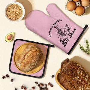 Having a Mental Bake Down Pink Oven Mitts and Pot Holders Sets, Funny Skeleton Halloween Oven Mitt for Women Chef, Cookie Baker Gifts, Christmas Baking Gifts for Mom Housewives Hostess