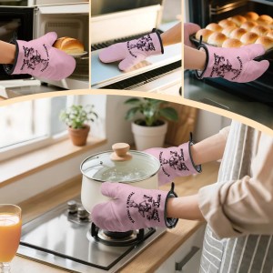 Having a Mental Bake Down Pink Oven Mitts and Pot Holders Sets, Funny Skeleton Halloween Oven Mitt for Women Chef, Cookie Baker Gifts, Christmas Baking Gifts for Mom Housewives Hostess