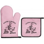 Having a Mental Bake Down Pink Oven Mitts and Pot Holders Sets, Funny Skeleton Halloween Oven Mitt for Women Chef, Cookie Baker Gifts, Christmas Baking Gifts for Mom Housewives Hostess