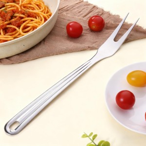 Meat Fork, Two Prong Large Fork with Long Heat-Resistant Handle, 430 Stainless Steel Large Fork, Ideal for Kitchen, Carving, Serving, BBQ, and Grilling 1Pc