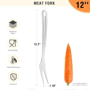 Meat Fork, Two Prong Large Fork with Long Heat-Resistant Handle, 430 Stainless Steel Large Fork, Ideal for Kitchen, Carving, Serving, BBQ, and Grilling 1Pc