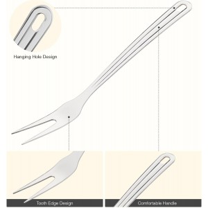Meat Fork, Two Prong Large Fork with Long Heat-Resistant Handle, 430 Stainless Steel Large Fork, Ideal for Kitchen, Carving, Serving, BBQ, and Grilling 1Pc