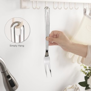 Meat Fork, Two Prong Large Fork with Long Heat-Resistant Handle, 430 Stainless Steel Large Fork, Ideal for Kitchen, Carving, Serving, BBQ, and Grilling 1Pc