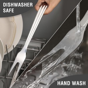 Meat Fork, Two Prong Large Fork with Long Heat-Resistant Handle, 430 Stainless Steel Large Fork, Ideal for Kitchen, Carving, Serving, BBQ, and Grilling 1Pc