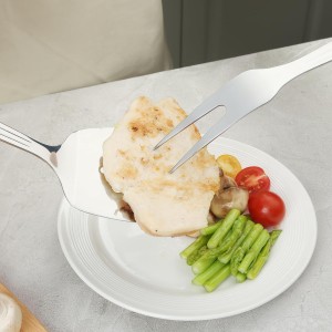 Meat Fork, Two Prong Large Fork with Long Heat-Resistant Handle, 430 Stainless Steel Large Fork, Ideal for Kitchen, Carving, Serving, BBQ, and Grilling 1Pc