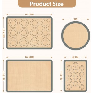 Silicone Baking Mat Set of 4, Nonstick Reusable Macaron Silicone Baking Mat & Round Pizza Mat, Cookie Baking Supplies for Macaroons, Pastry, Pizza, Gray
