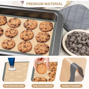 Silicone Baking Mat Set of 4, Nonstick Reusable Macaron Silicone Baking Mat & Round Pizza Mat, Cookie Baking Supplies for Macaroons, Pastry, Pizza, Gray