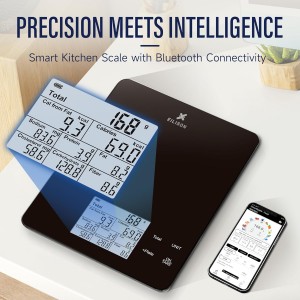 EILISON Smart Kitchen Scale with Bluetooth App, High-Precision Digital Food Scale for Baking, Cooking & Diet, 10000 Food Database, 30 Nutrients, Touchscreen, Tare Function, 5g-10000g Capacity (Black)