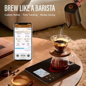 EILISON Smart Kitchen Scale with Bluetooth App, High-Precision Digital Food Scale for Baking, Cooking & Diet, 10000 Food Database, 30 Nutrients, Touchscreen, Tare Function, 5g-10000g Capacity (Black)