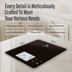 EILISON Smart Kitchen Scale with Bluetooth App, High-Precision Digital Food Scale for Baking, Cooking & Diet, 10000 Food Database, 30 Nutrients, Touchscreen, Tare Function, 5g-10000g Capacity (Black)